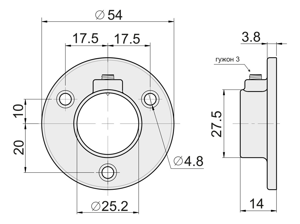 R-11/M Кріплення труби d=25 (сталь) ALVA фланець хром